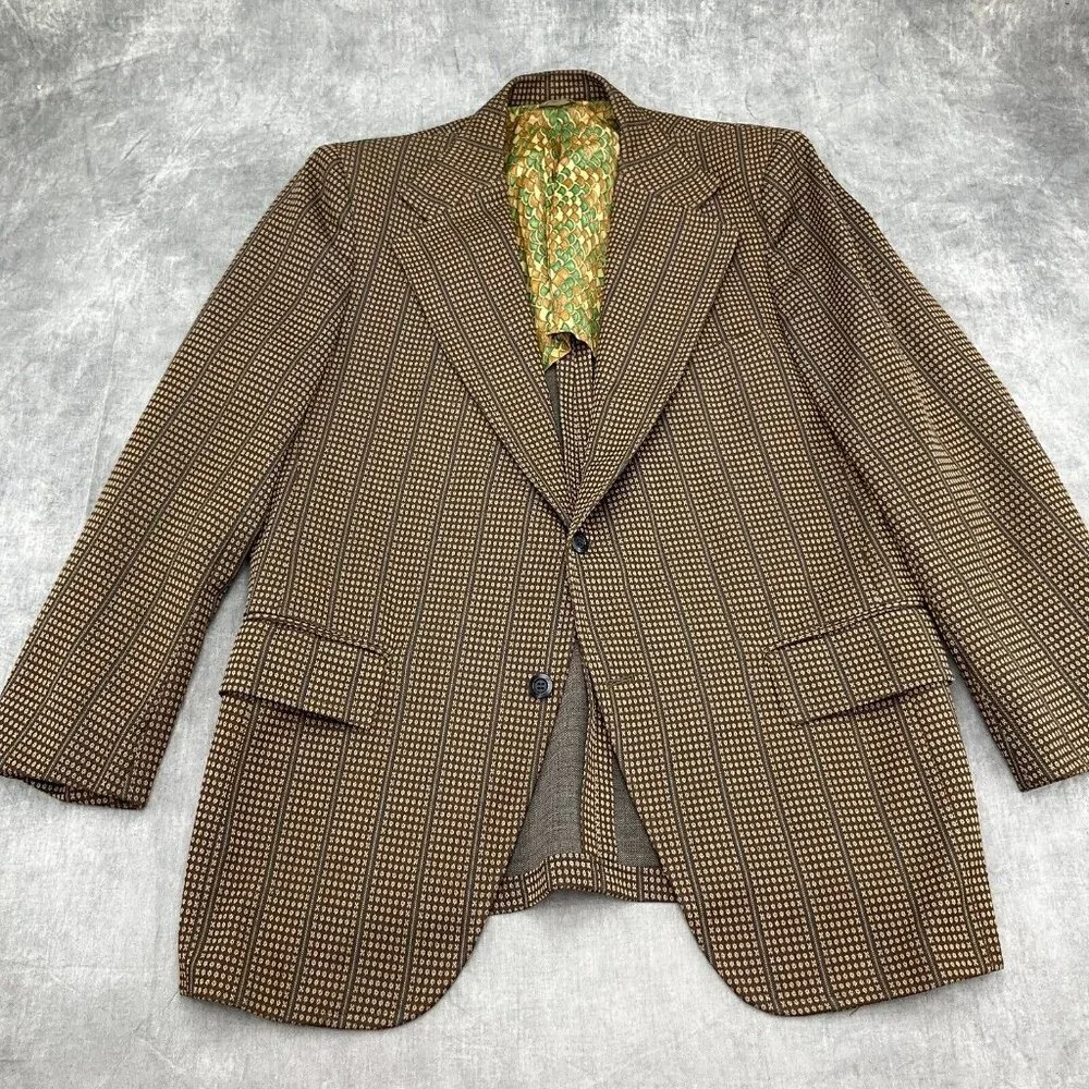 Cesare Larini Figlio Blazer Men 42 Brown Blue Geometric Stripe‎ 50s 60s USA VTG